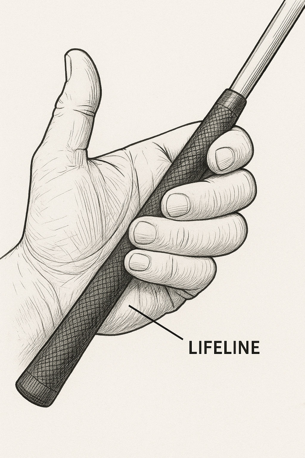 Close up of the Lead Hand showing the grip passing through the Lifeline